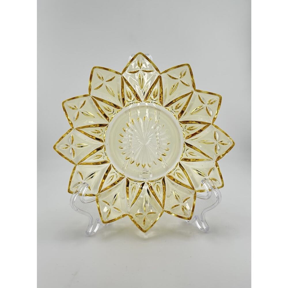 Amber Pressed Glass Bowl 6” Starburst Petal Edge Dish Vintage Daisy Candy Dish